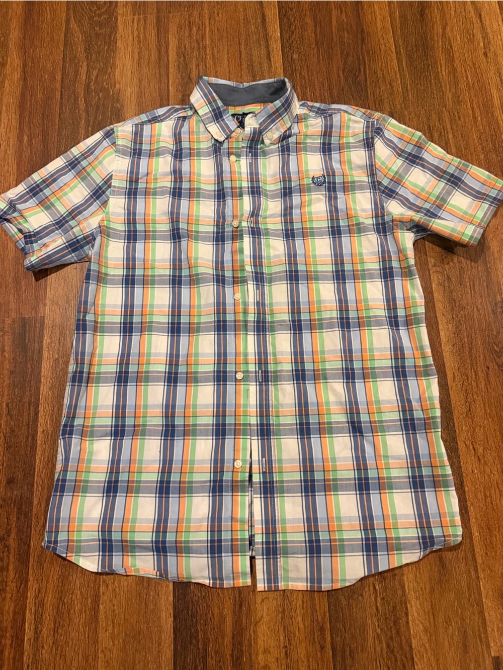 Chaps Youth XL (18-20) Plaid Short-Sleeve Button-Down in Blue, Green & Orange